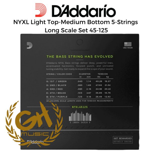 D'Addario NYXL Light Top-Medium Bottom 5-Strings Long Scale Set 45-125 - Image 2