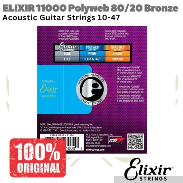 ELIXIR 11000 Polyweb 80/20 Bronze Acoustic Guitar 10-47 Senar Akustik - Image 2