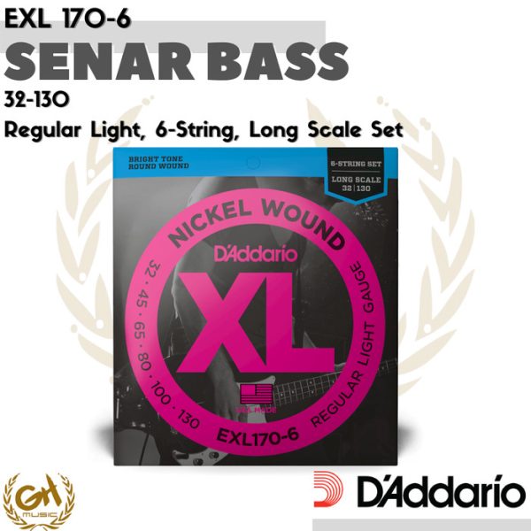 D'ADDARIO NICKEL WOUND XL, EXL 170-6, 32-130, 6 SENAR BASS REG LIGHT