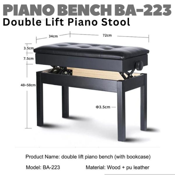 BA-223 Double Lift Piano Bench Stool | Kursi Keyboard BA223 - Image 3