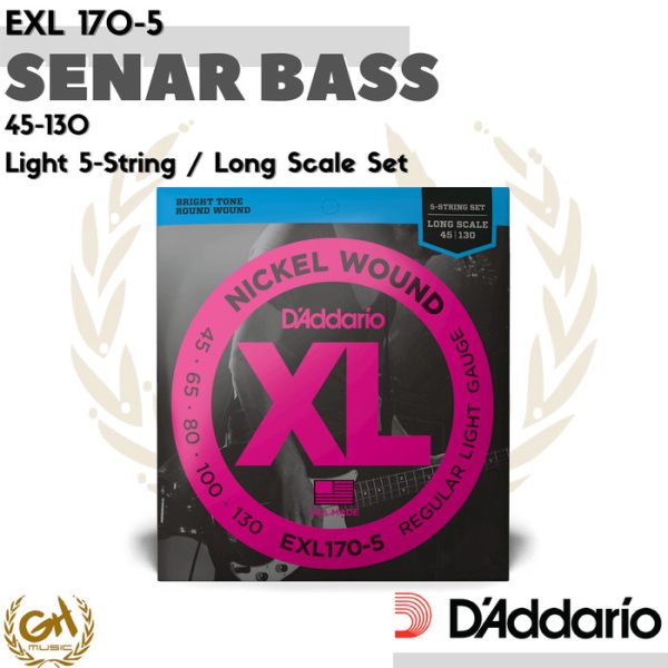 D'ADDARIO NICKEL WOUND XL, EXL 170-5, 45-130, 5 SENAR BASS LIGHT