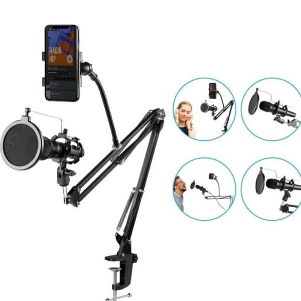 MICROPHONE ARM STAND PLUS POP FILTER DAN HANDPHONE HOLDER PODCAST ZOOM - Image 2