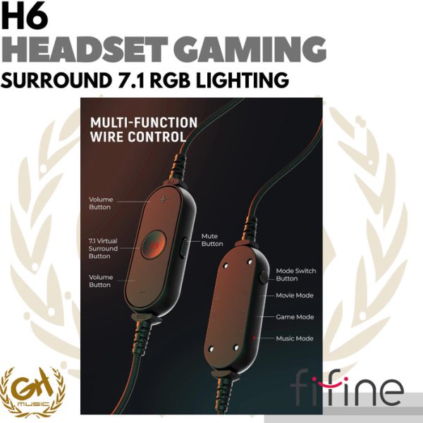 FIFINE H6 USB HEADSET  7.1 SURROUND SOUND RGB LIGHT HEADPHONE GAMING - Image 2