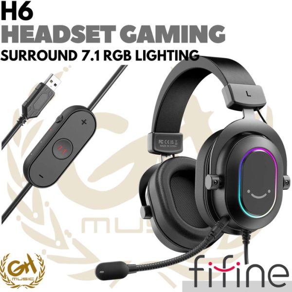 FIFINE H6 USB HEADSET  7.1 SURROUND SOUND RGB LIGHT HEADPHONE GAMING