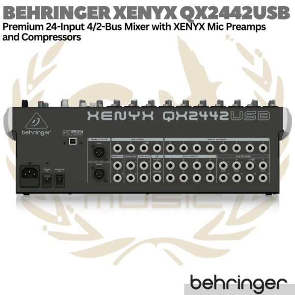 BEHRINGER XENYX QX2442USB Premium 24 Input 4/2 Bus Audio Mixer Preamps - Image 2