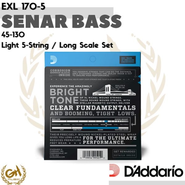 D'ADDARIO NICKEL WOUND XL, EXL 170-5, 45-130, 5 SENAR BASS LIGHT - Image 2