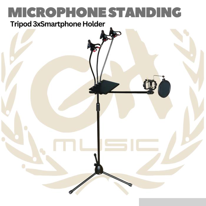 Microphone Standing Holder Tripod 3xSmartphone Holder - NB-04P - Image 4