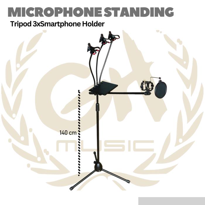 Microphone Standing Holder Tripod 3xSmartphone Holder - NB-04P - Image 5