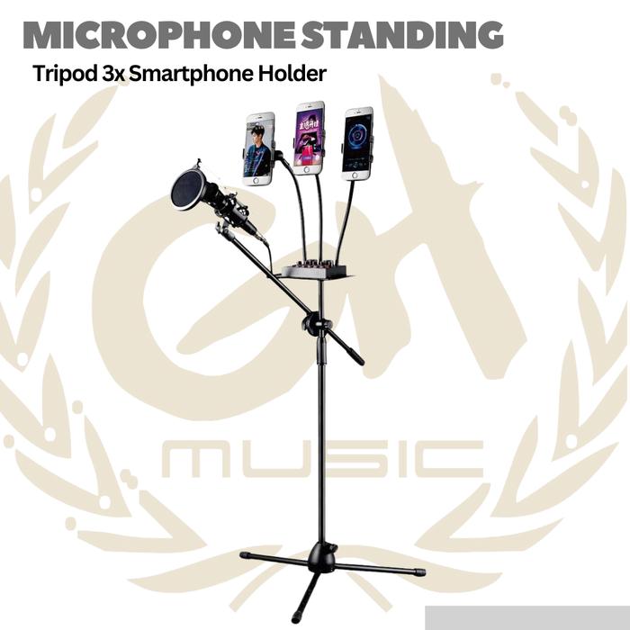 Microphone Standing Holder Tripod 3xSmartphone Holder - NB-04P