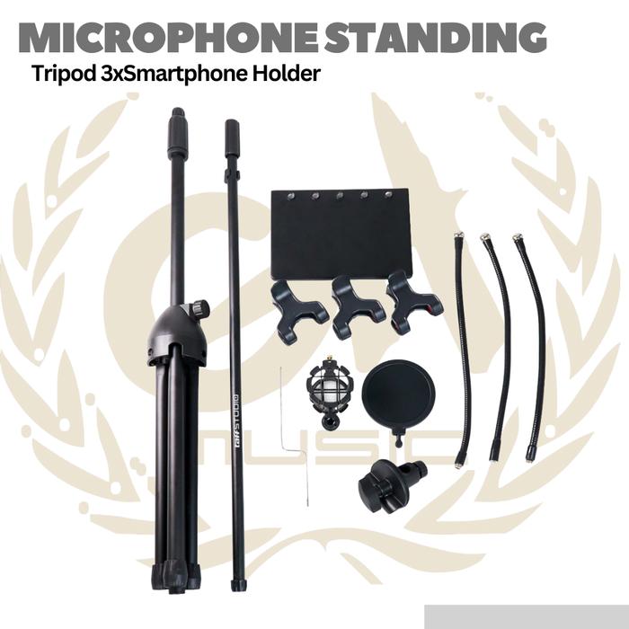 Microphone Standing Holder Tripod 3xSmartphone Holder - NB-04P - Image 2
