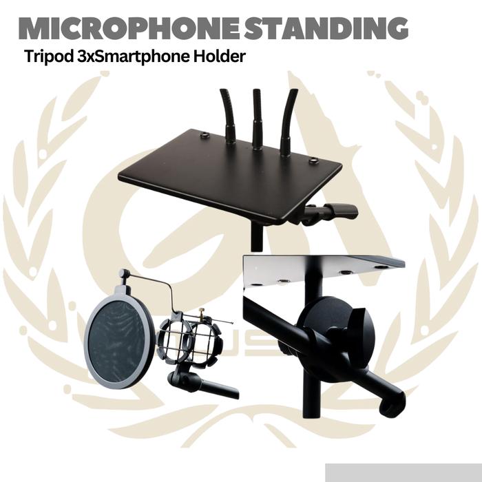 Microphone Standing Holder Tripod 3xSmartphone Holder - NB-04P - Image 3