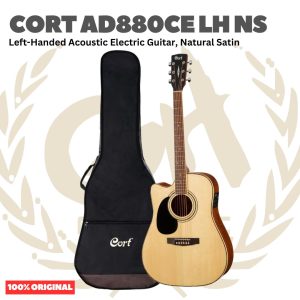 Cort AD880CE-LH-NS Left-Handed Acoustic Electric Guitar, Natural Satin - Gitar Kidal Akustik Elektrik Original Asli