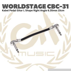 WORLDSTAGE Kabel Pedal Gitar L Shape Right Angle 6.35mm 15cm CBC-31 - CBC31 Patch Cable CBC 31