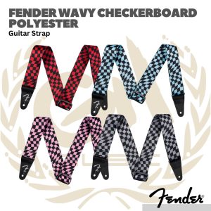 Fender Wavy Checkerboard Polyester Guitar Strap - Strep Gitar - PINK