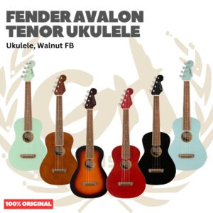 Fender Avalon Tenor Ukulele, Walnut FB - Ukulele 4-senar Original Asli - DAPHNE BLUE