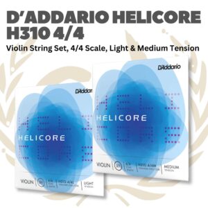 D'Addario Helicore H310 4/4 Violin String Set, 4/4 Scale, Light & Medium Tension - Senar Violin Set Original - H310-4/4M Kemasan Lama